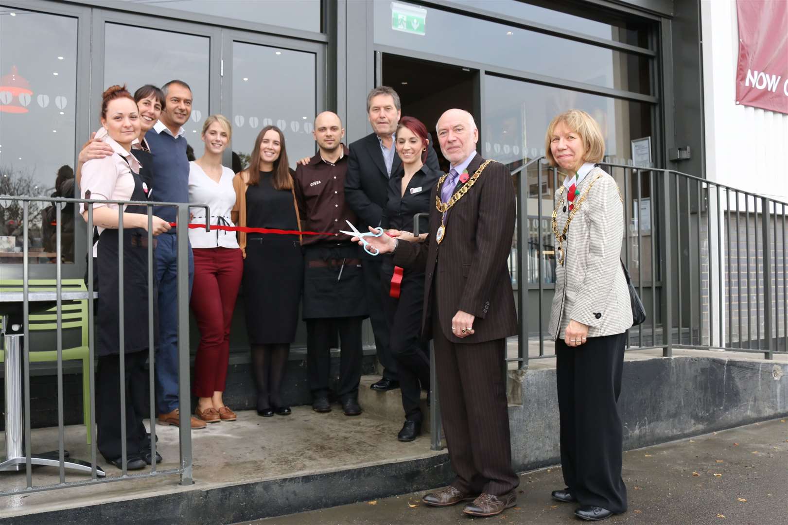 Diljit Brar, third left, at the opening of a Costa branch in Gravesend in 2015