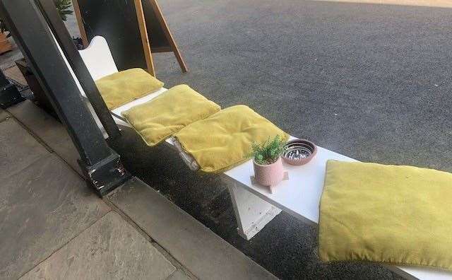 There is more seating at the front of the pub facing Shipbourne Common and you get a plastic pot plant with the yellow cushions