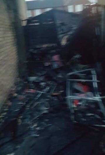 The shed was burnt to the ground, destroying all its contents (8562303)
