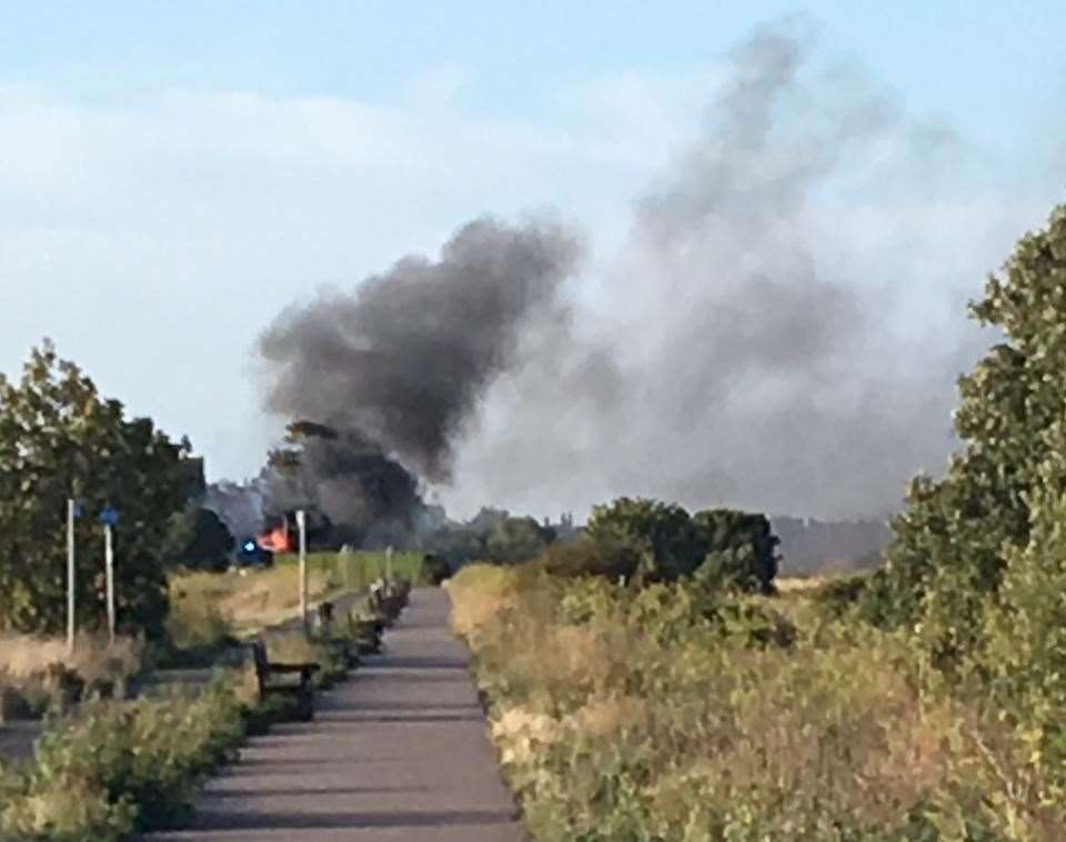 Thick black smoke could be seen along the seafront