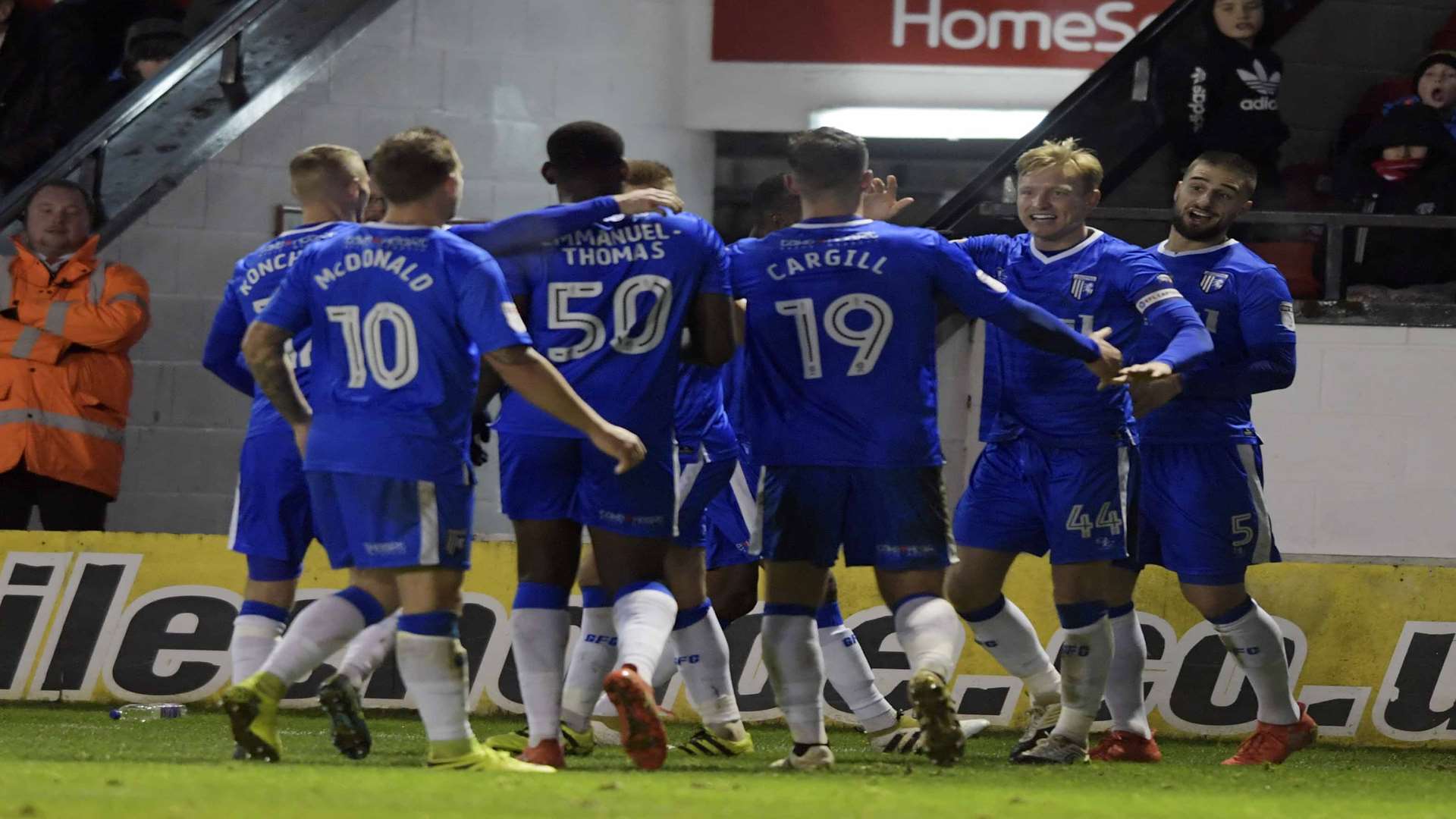 Gillingham celebrate what turned out to be the winner at Walsall Picture: Barry Goodwin