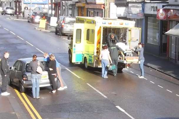 An ambulance at the scene in London Road, Dover