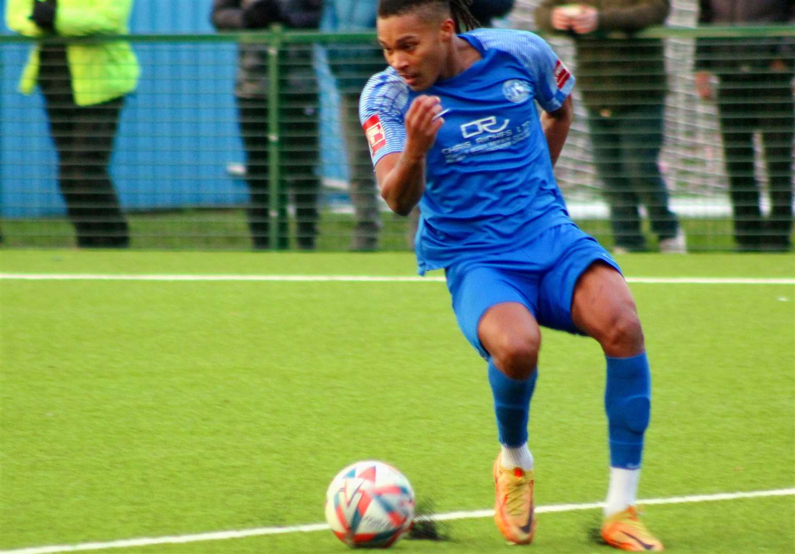 On-loan Tonbridge midfielder Mason Saunders-Henry on the ball for Herne Bay. Picture: Keith Davy