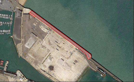 The section of the Prince of Wales Pier that will be reduced in height is highlighted in red.