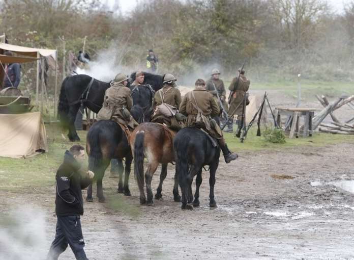 Some of the cast on horseback in Lower Halstow