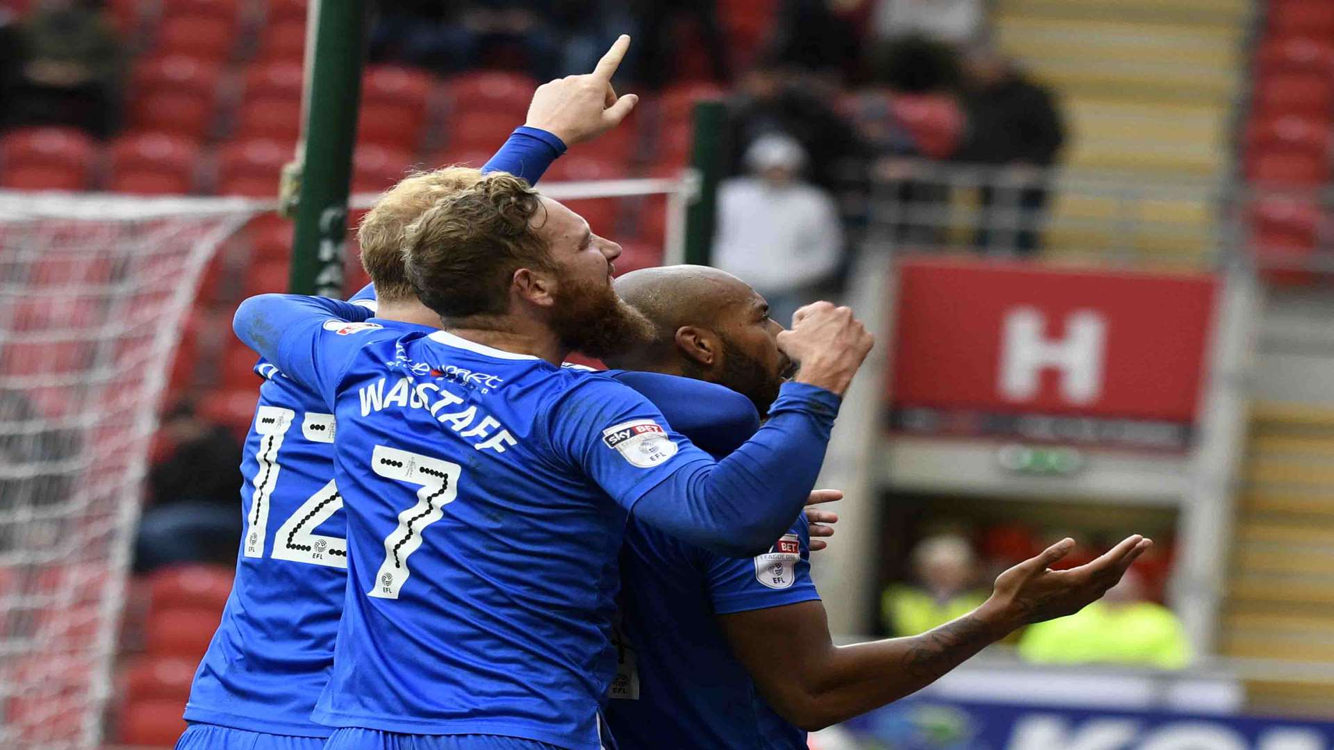 Gillingham celebrate infront of their fans at the New York Stadium Picture: Barry Goodwin