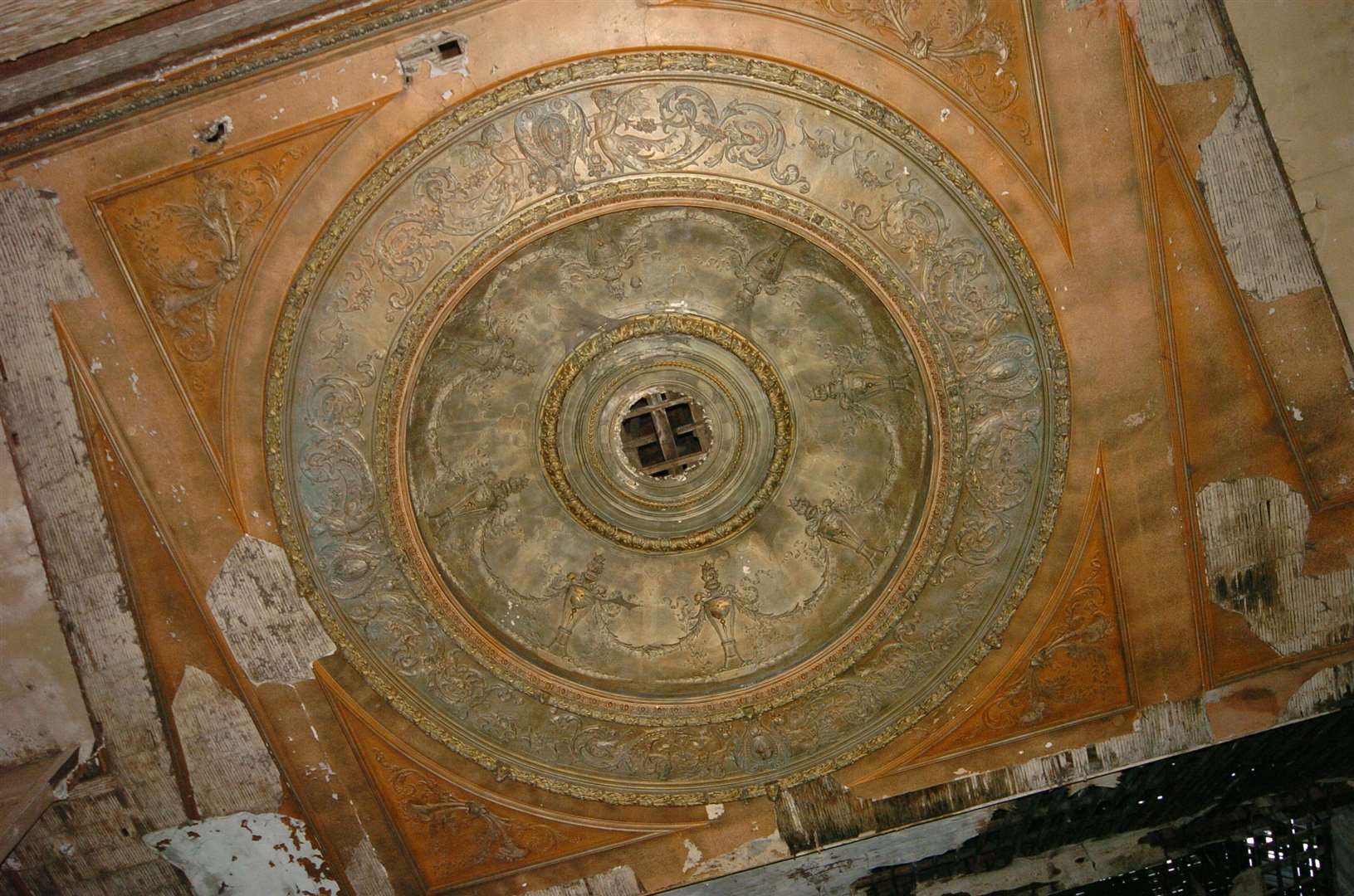 An ornate chandelier once hung from the top of the auditorium, which was demolished in 2009