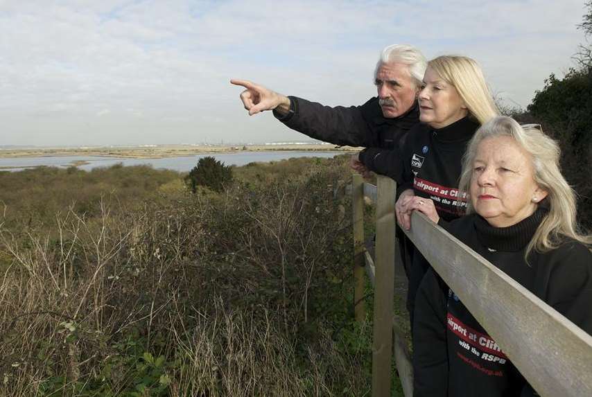 Campaigner George Crozer, from Friends of the North Kent Marshes, with Joan Darwell and Gill Moore at Cliffe
