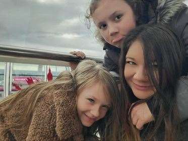 Kayeligh Parnham, from Maidstone, with Ellie, 11, and Kaitlynn, eight