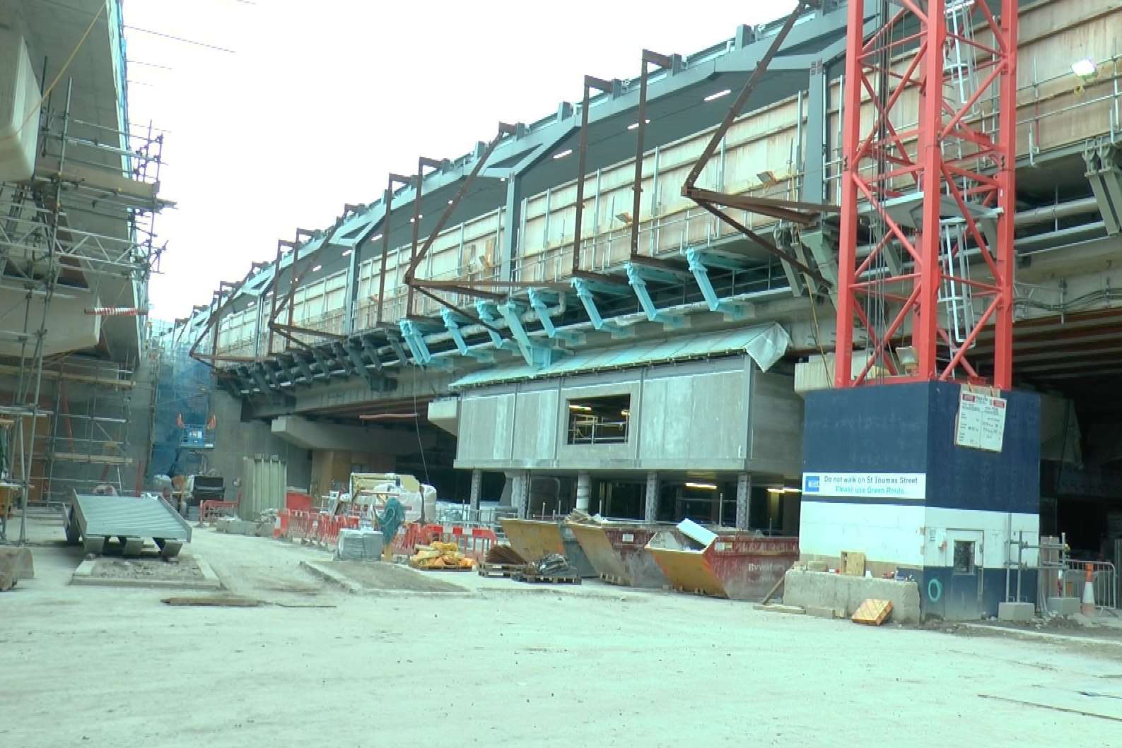 Part of the new concourse with a platform overhead