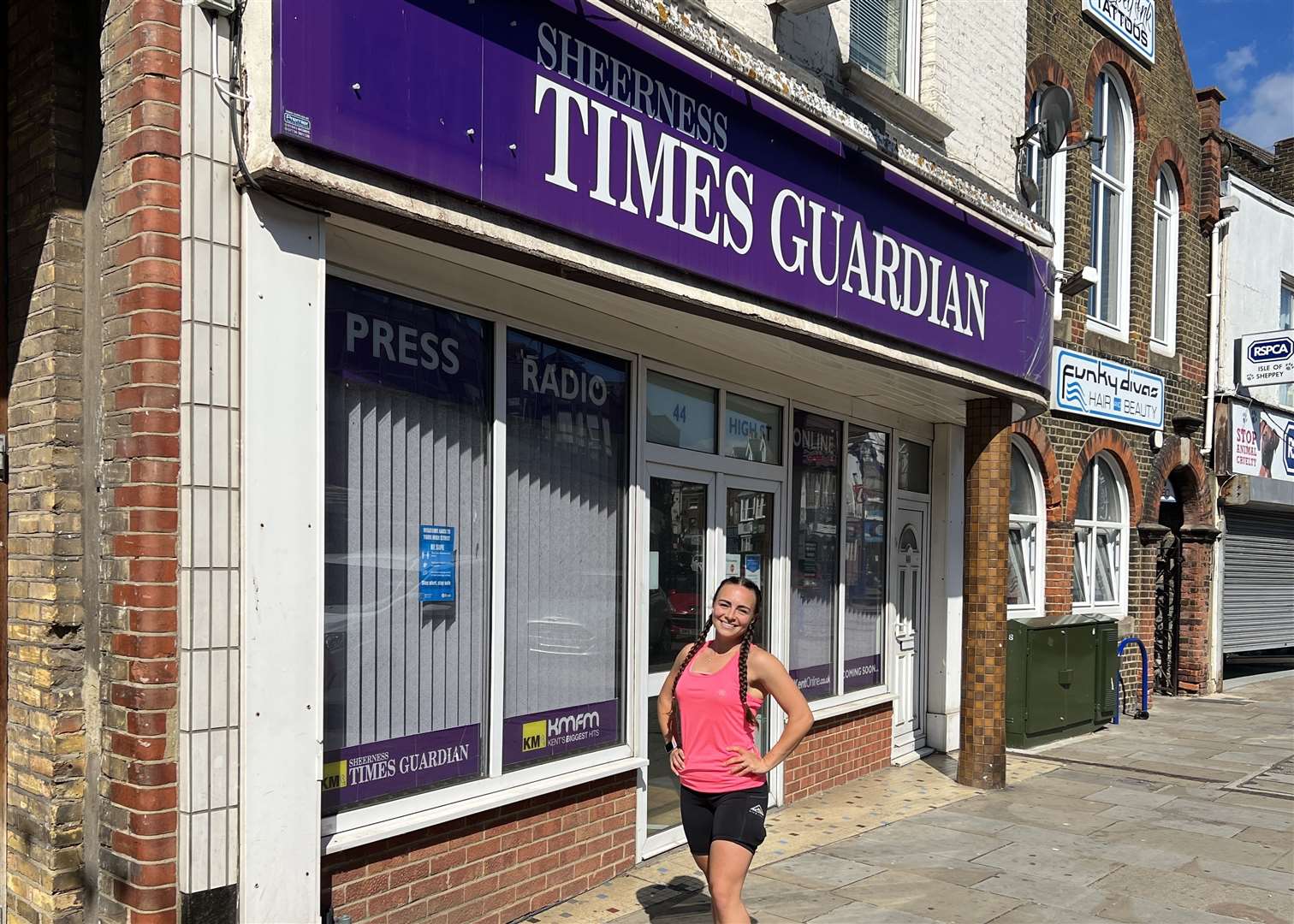 Natalie Long, aka Nat Runs, outside the Sheerness Times Guardian office, her local paper