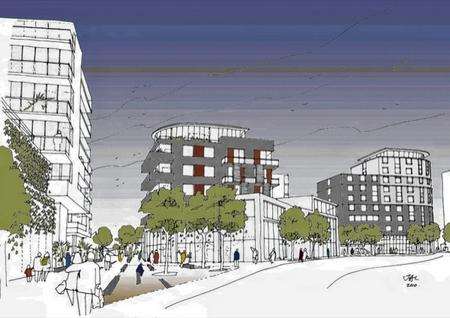 An artist’s impression of how Medway Street could be transformed with apartment blocks and - on the right - a hotel on the corner of Globe Lane
