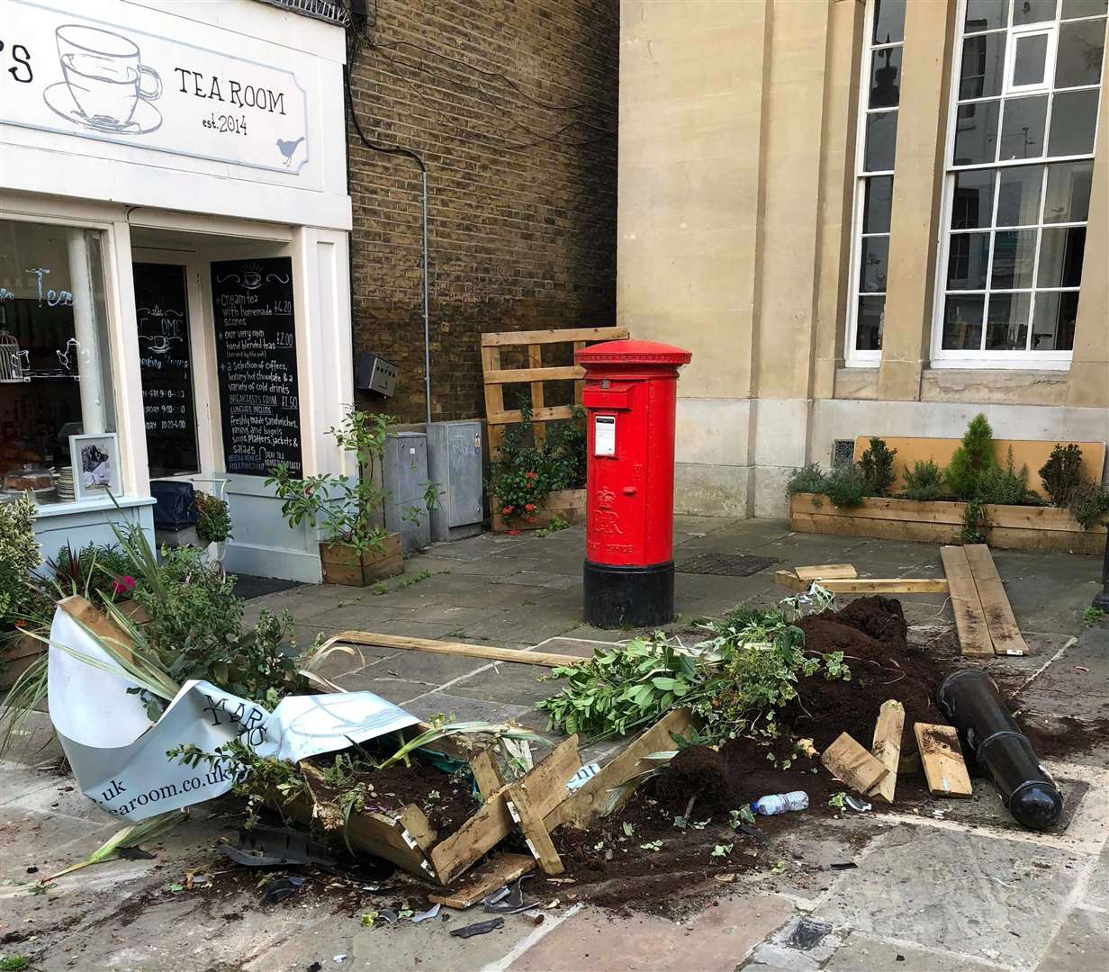 A car smashed into a bollard near Marie's Tea Rooms. Picture: Graham Broadbent