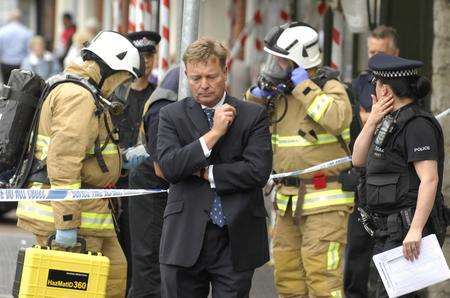 Craig Mackinlay outside the Conservative office in West Malling during a chemical scare