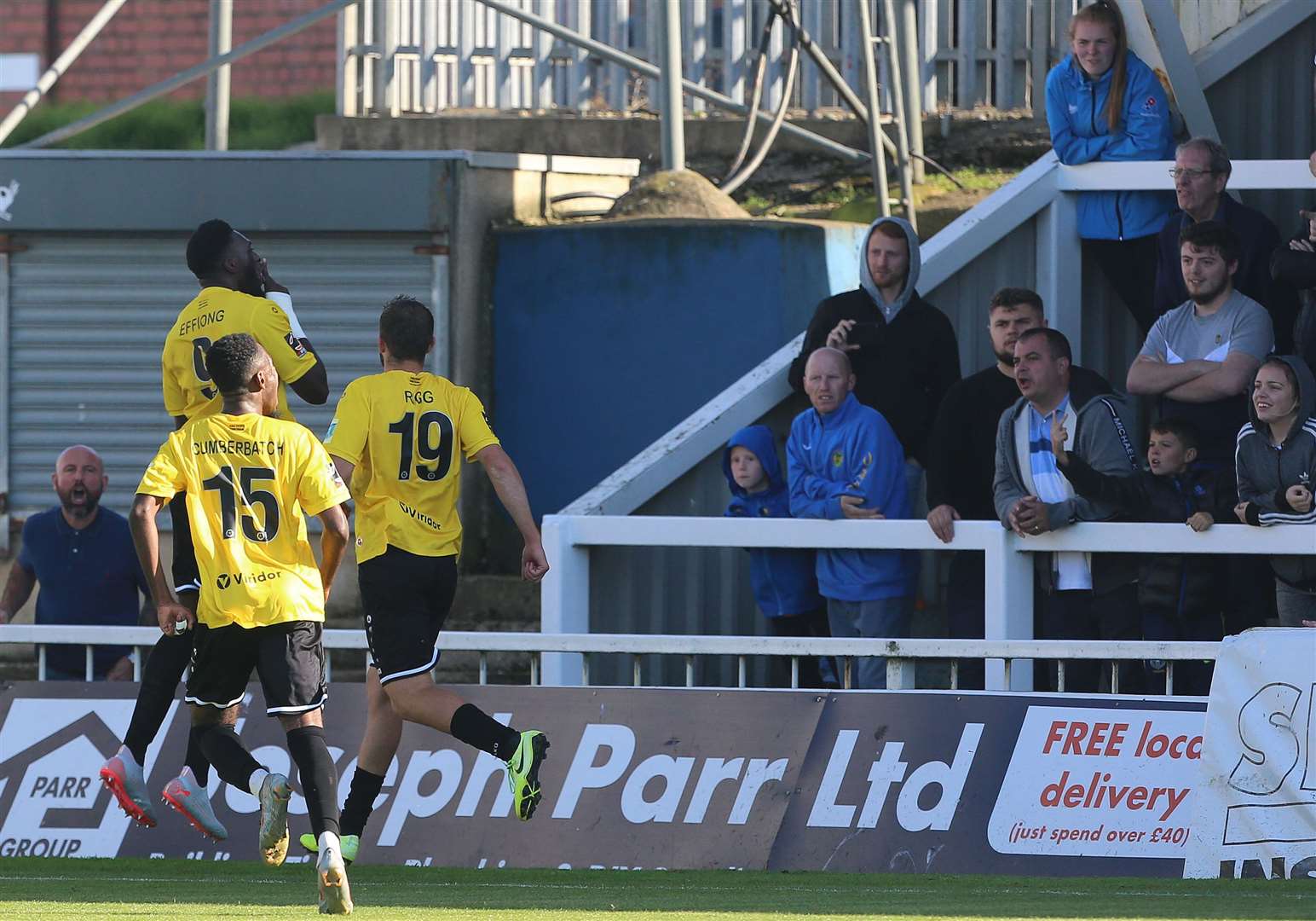 Dover striker Inih Effiong celebrates after scoring a penalty at Hartlepool. Picture: Mark Fletcher