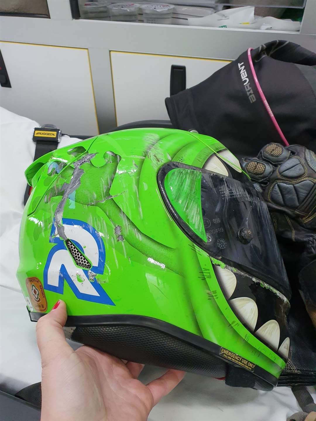The 33-year-old's favourite Mike Wozowski helmet was damaged in the accident (23531239)