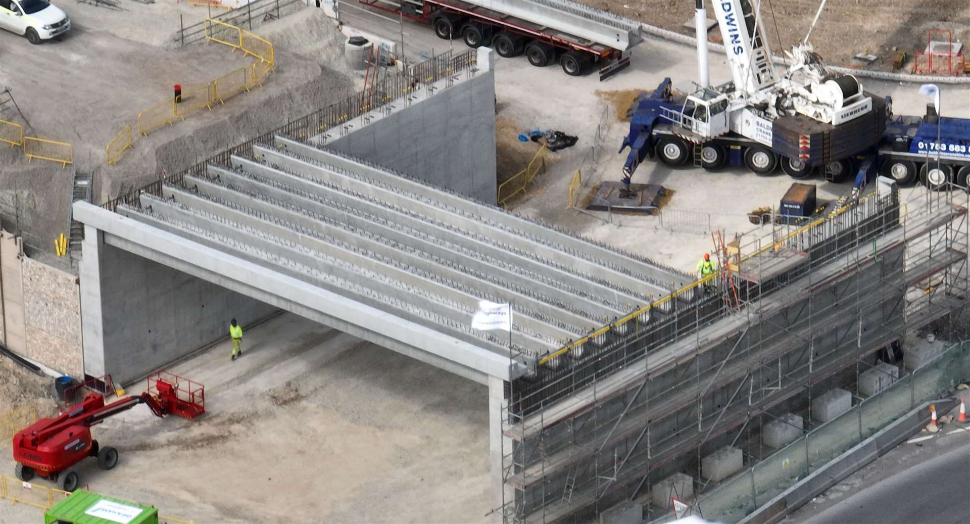 A drone has captured the new concrete bridge beams for the new Stockbury flyover. Picture: Phil Drew