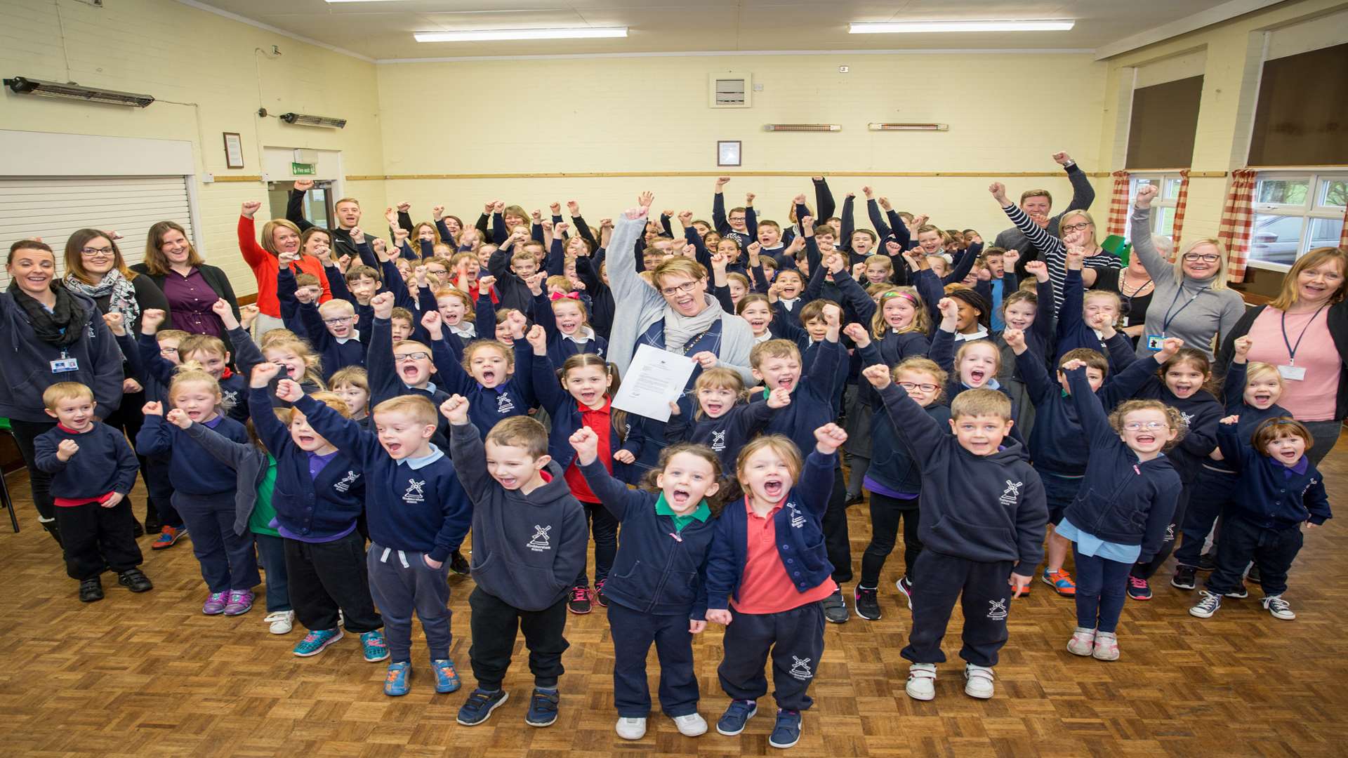 Delighted pupils and staff at Rodmersham School