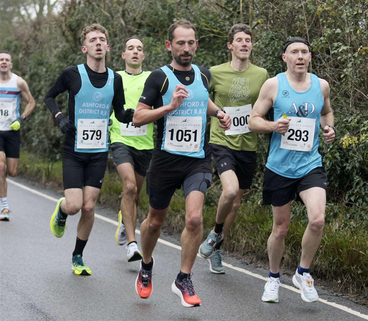 Ashford & District Road Running Club trio Jack Hodges (No.579), Luke Roberts (No.1051) and Paul Crisp (No.293). Picture: Barry Goodwin (62013881)