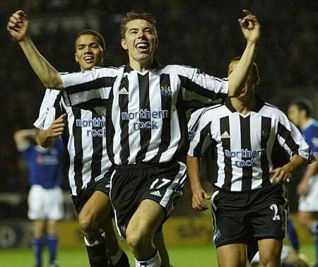 Ambrose celebrates after netting for Newcastle. Picture courtesy NEWCASTLE JOURNAL