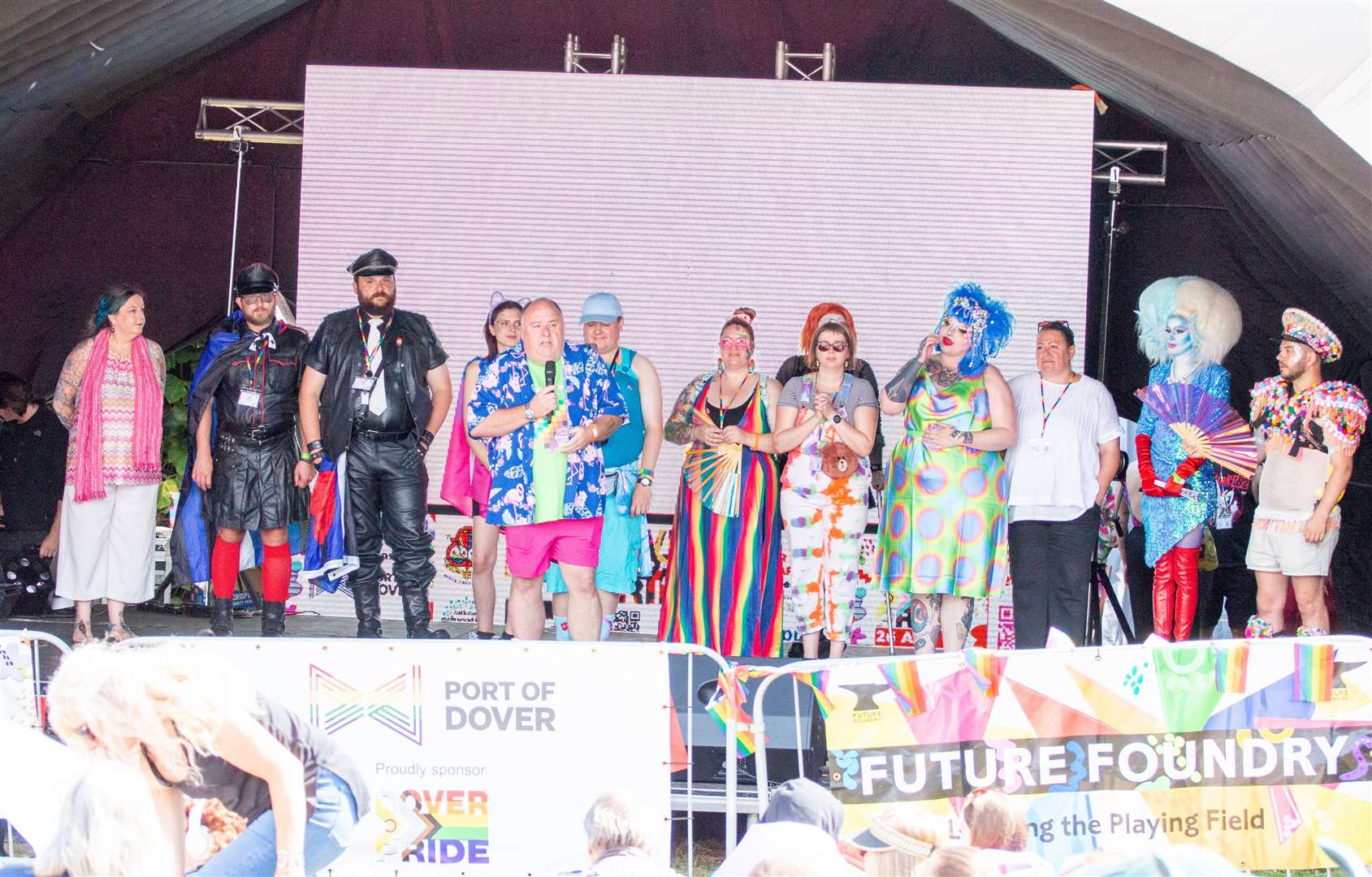 Dover Pride’s core team with Dover mayor Susan Jones, Founder of Future Foundry Lisa Oulton and Council Leader Kevin Mills. Picture: David Goodson/Dover Pride
