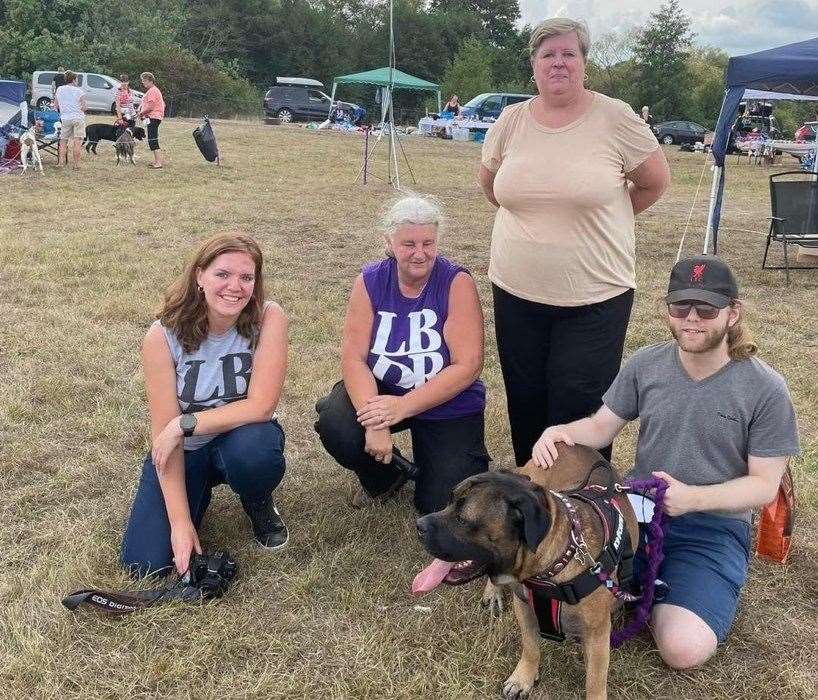 From left to right, Tamzin Barrett, Jo Wood, Alison Harper (dog show judge) and the winner of best in show, Zeus, from the Large Breed Dog Rescue (59104553)