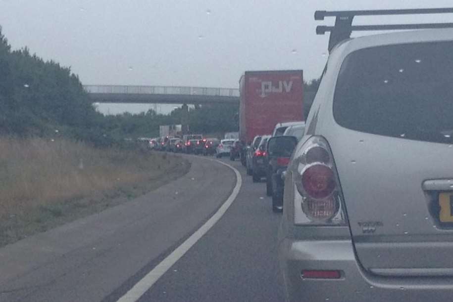Delays on the A249, towards Sheerness, after the crash. Picture: Annabel Rusbridge-Thomas