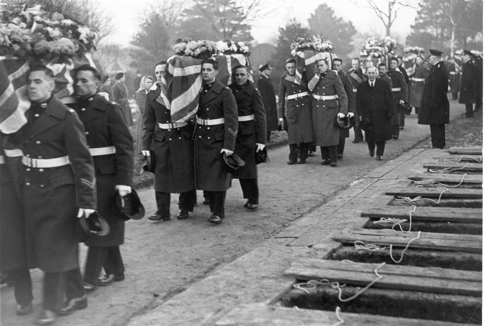 The victims were awarded the honour of a military funeral at Rochester Cathedral before being buried in the naval section of Woodlands Cemetery in Gillingham. Picture: Images of Medway