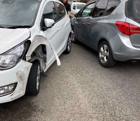 Damaged car in disabled bay