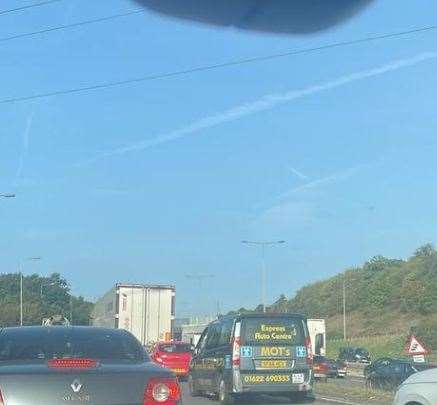 Traffic is backing up to Junction seven on the M20 due to lane closures between Junction five and six. Picture: Kerrie Thomas