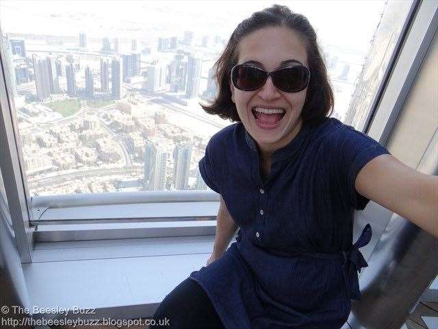 Rebecca Beesley up the Burj Khalifa in Dubai in 2016. Picture: Rebecca Beesley/The Beesley Buzz
