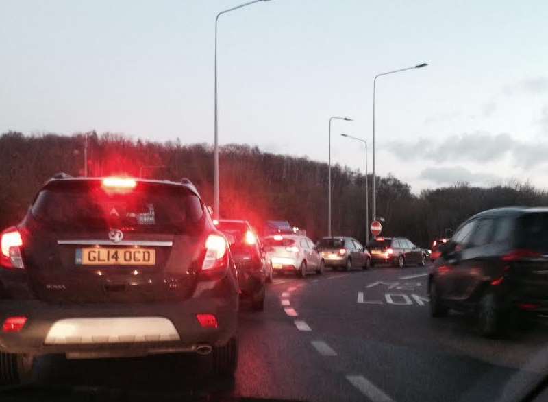 Stationary traffic at Stockbury following last night's closure of the A249 because of a burst water main