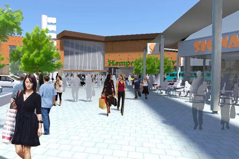 Artist's impression of the restaurant-lined south mall entrance