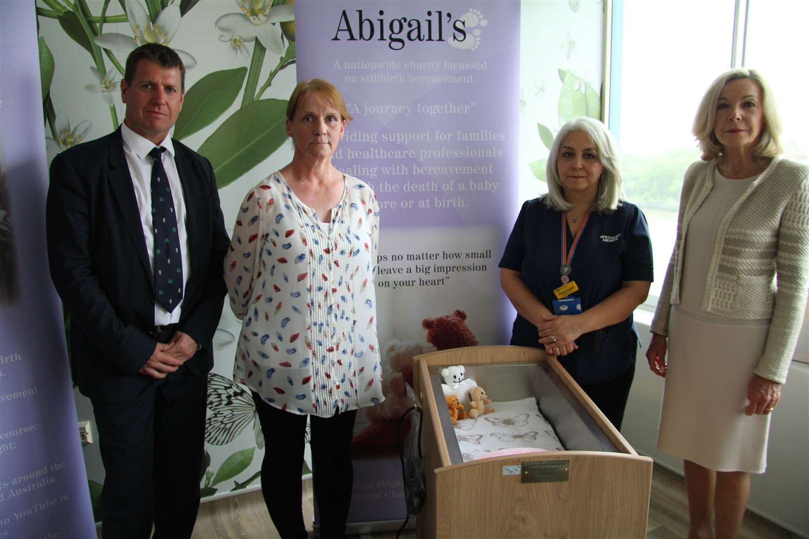 Left to right, vice president of Abigail's Footsteps, Craig Chalmers, Vicky Smart, St Thomas' Hospital bereavement midwife, Zahra Famili, and patron of Abigail's Footsteps, Lady Astor of Hever