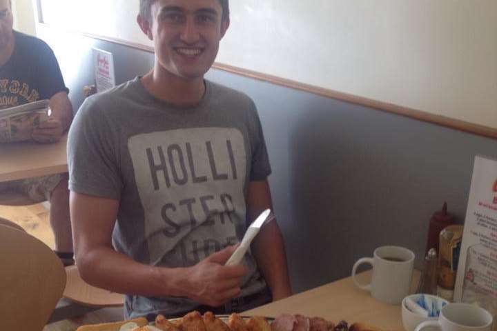 Ollie Williams, a customer of Papa Joe's Cafe in St Michael's with the 10Terden Terminator mega fry-up.