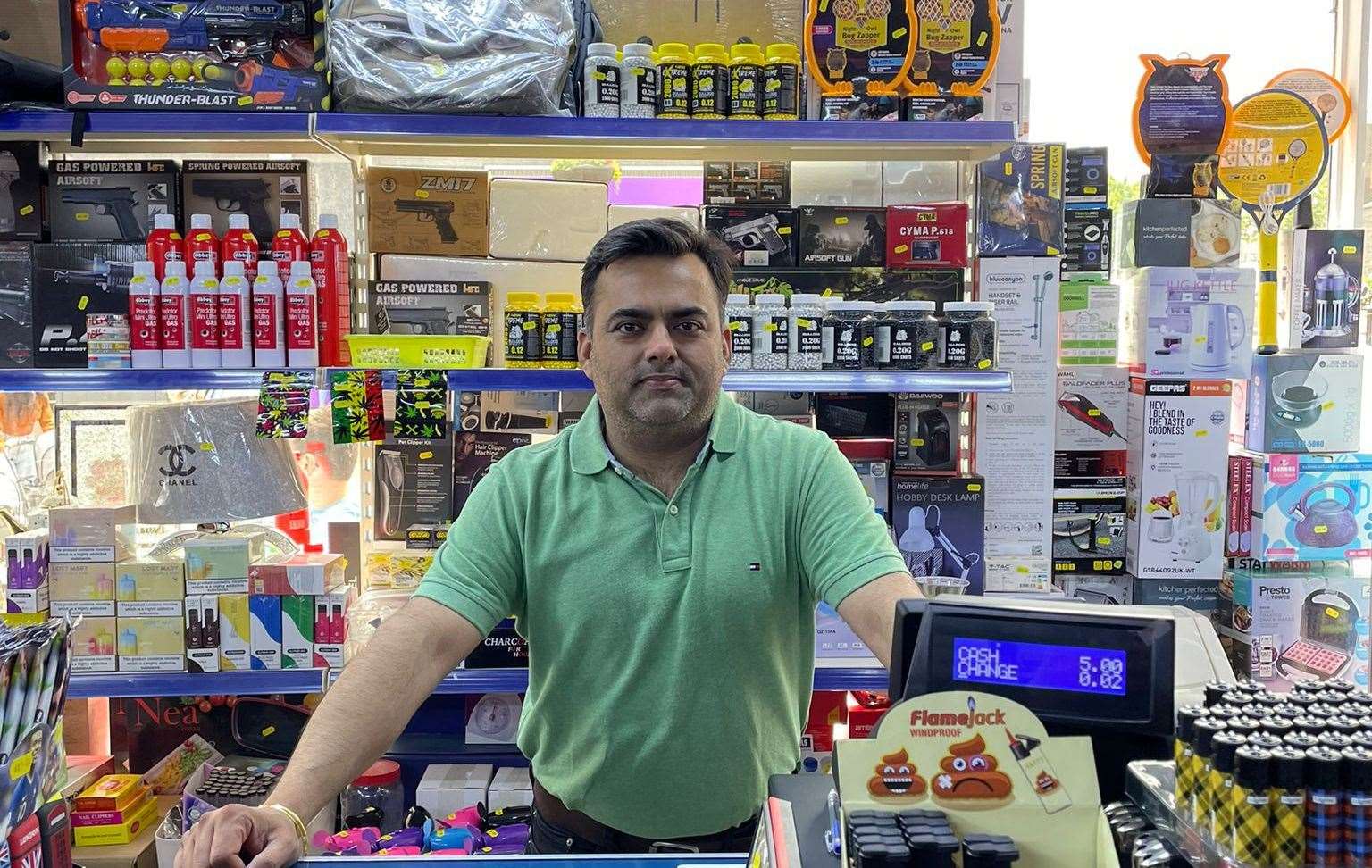 Mr Wadhwa sells airshot guns at his shop in Sittingbourne