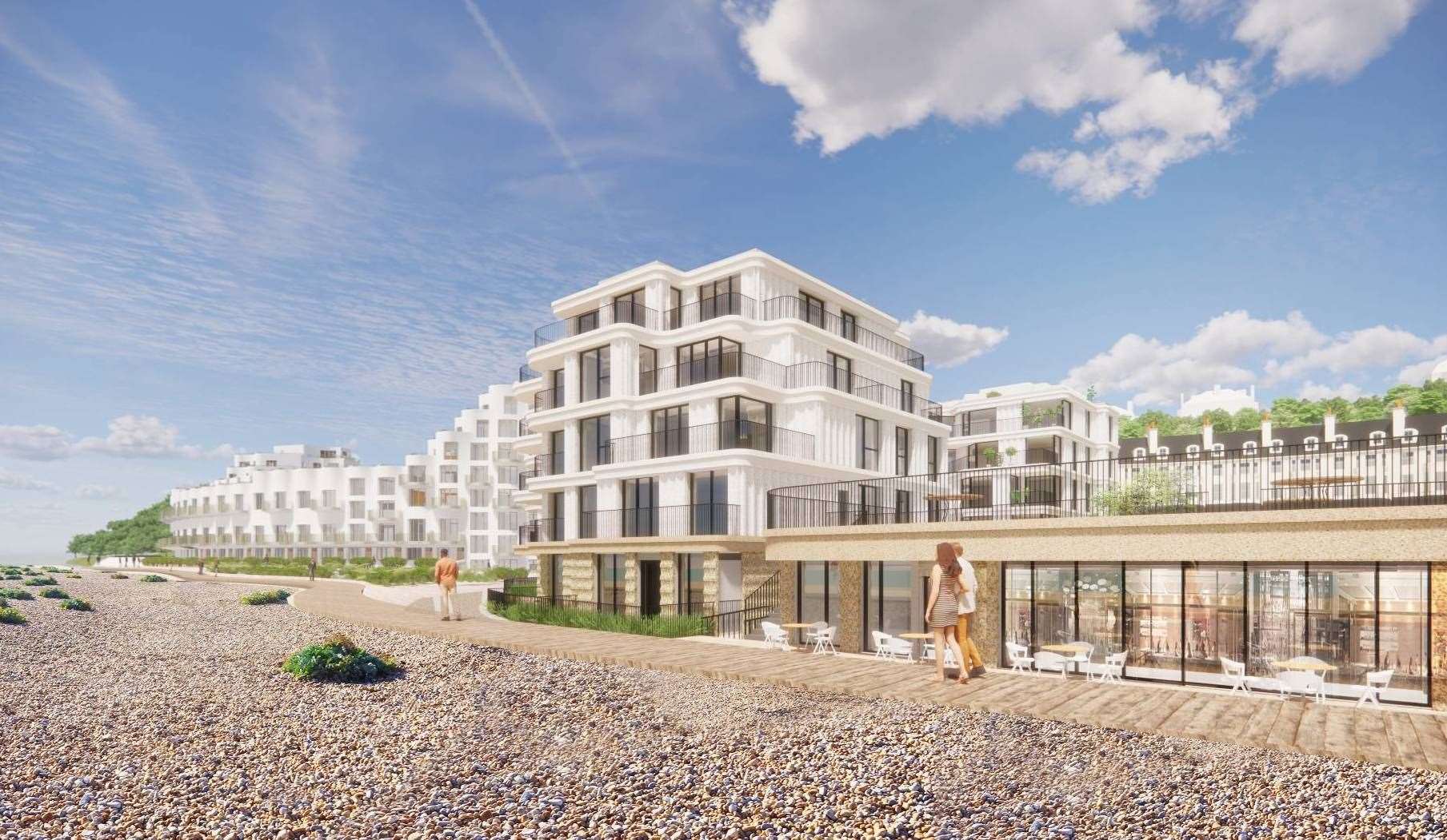 The development would include pebble gardens and a restaurant with terrace.  Photo: Folkestone Harbor and Seafront Development Corporation