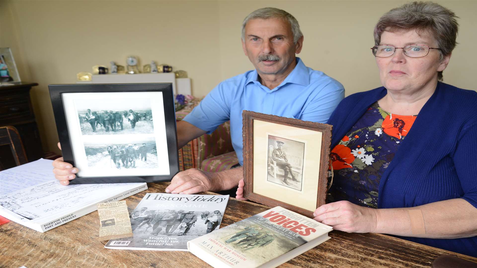 Richard Hopkins and Linda Andrews whose grandfather Joseph Hopkins featured in a famous picture from the battle of the Somme