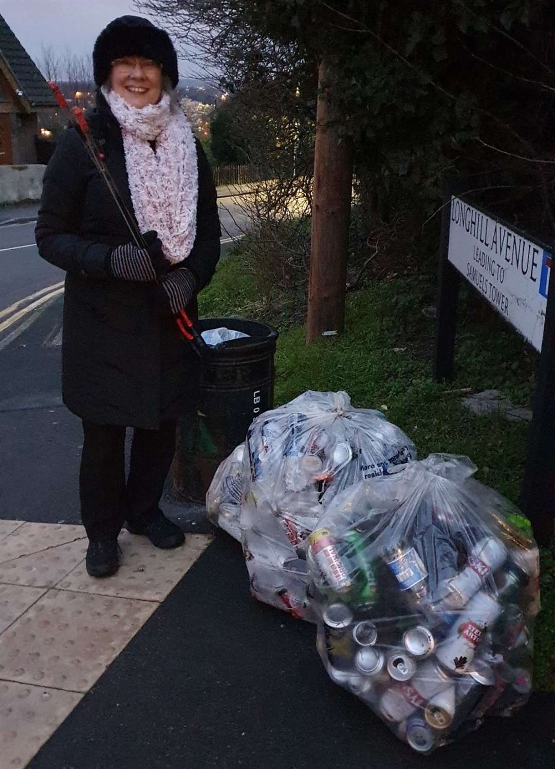 Helen Knight after a busy afternoon litter picking in Longhill Avenue, Chatham. Picture: Barry Knight