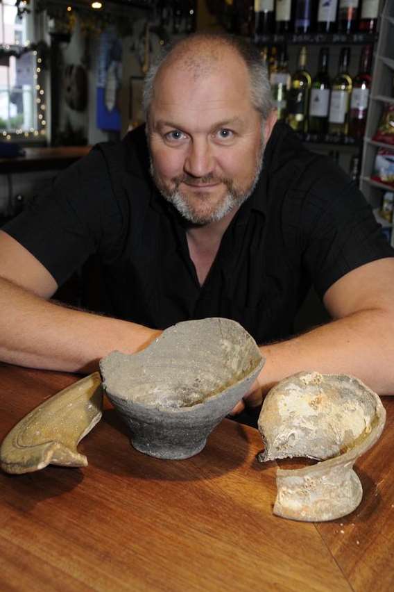 Deal Hoy Pub landlord Ian Goodban and the Roman, medieval and Iron Age pottery he found