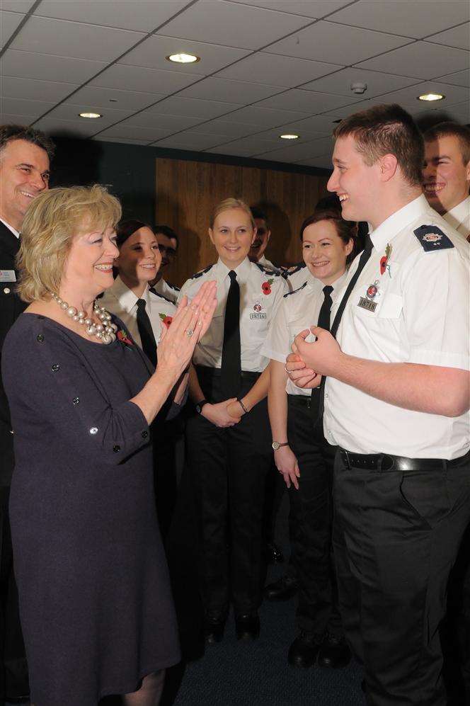Left to Right: Deputy Chief Constable Alan Pughsley and Ann Barnes talking to Special Constable Tristan Foster.