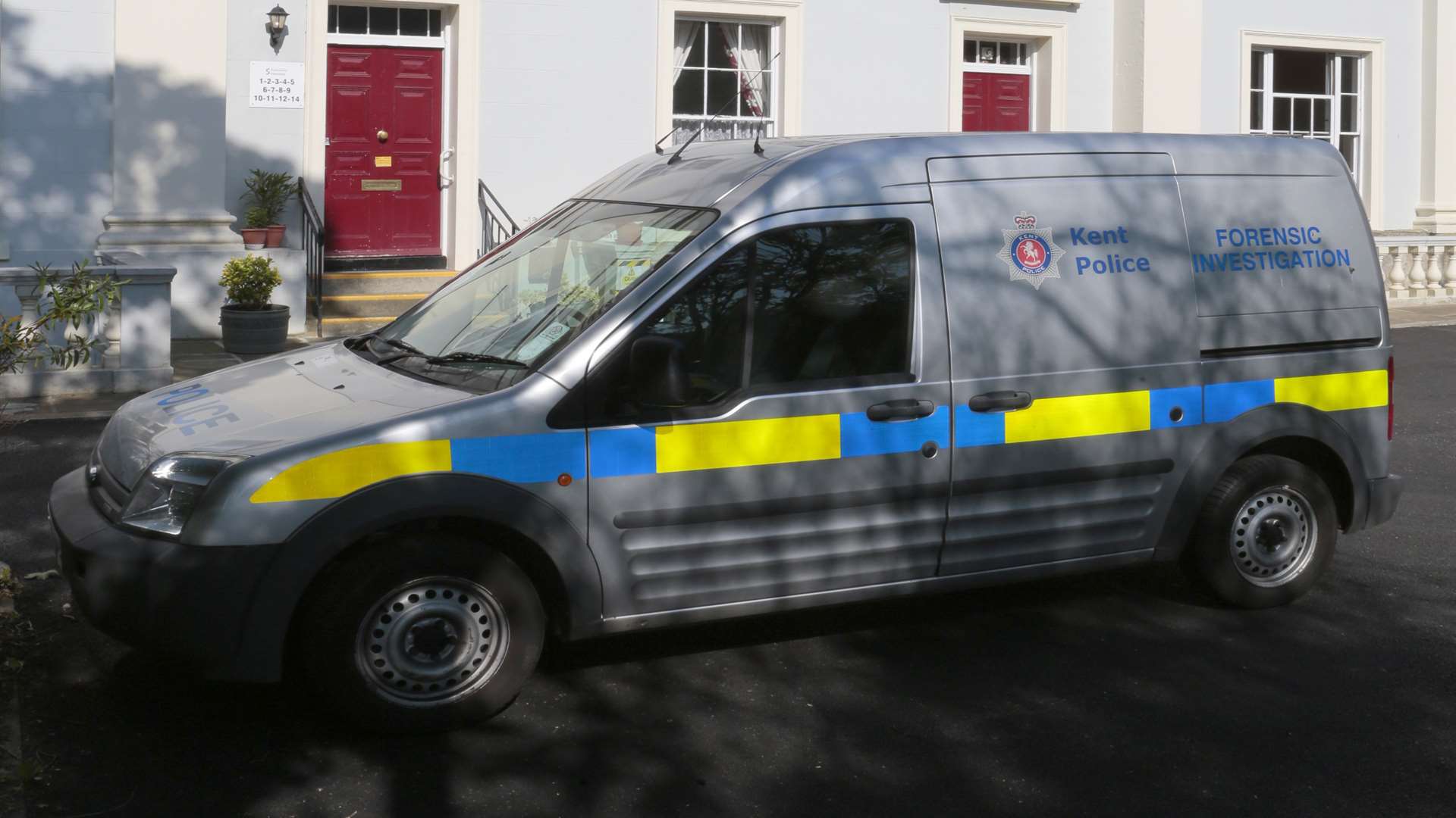 A police forensic van at the scene following the discovery