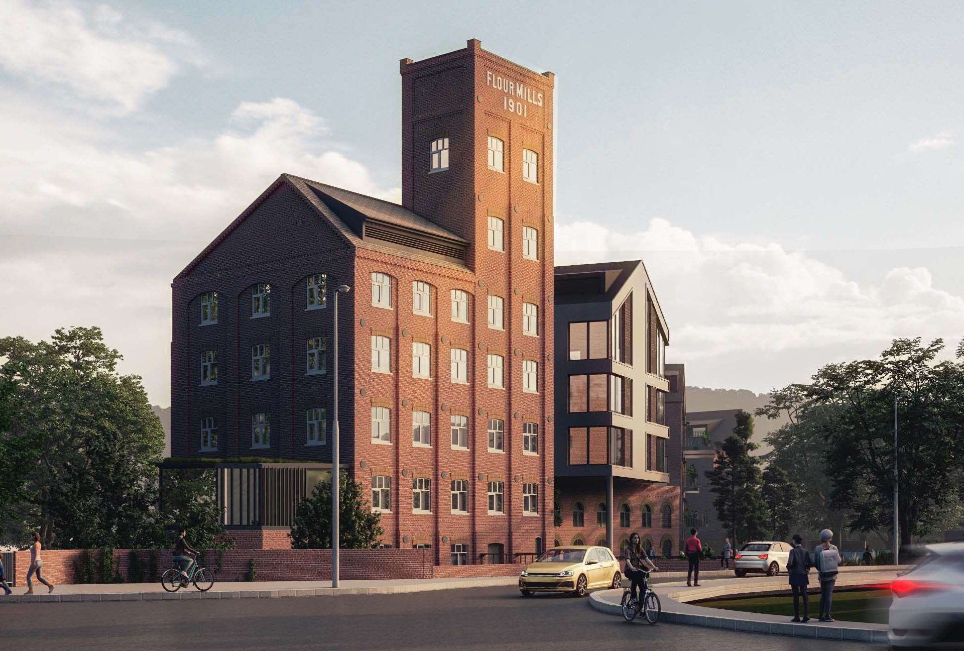 An artist's impression showing Oliver Davis's plan for the former H.S Pledge and Sons mill in Ashford. Picture: Hollaway