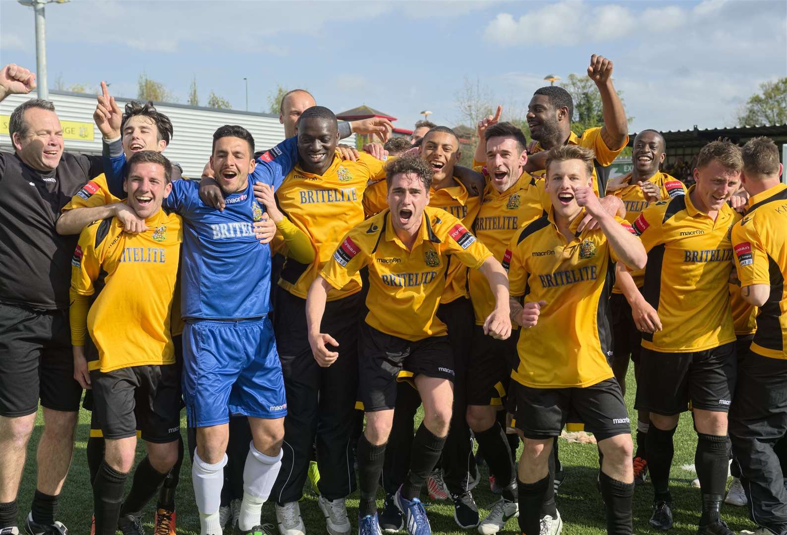 The Stones celebrate their play-off victory against Faversham Town. Picture: Andy Payton