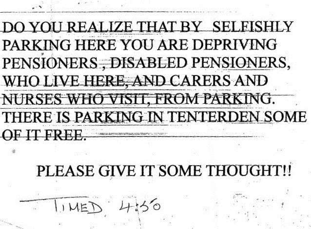 The printed note that was left on the car.