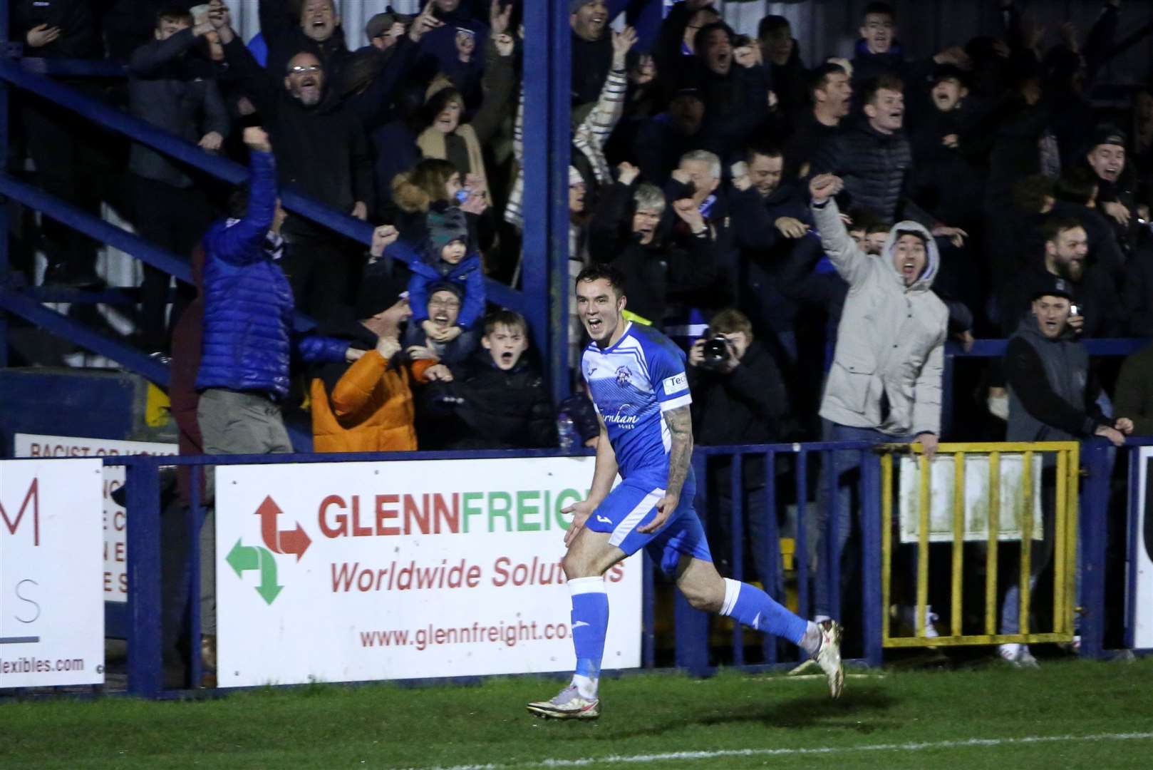 Tonbridge striker Tommy Wood celebrates his late winner against Hungerford Picture: Dave Couldridge