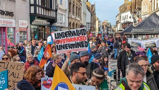 Teachers on a march through Canterbury as part of a day of national strikes
