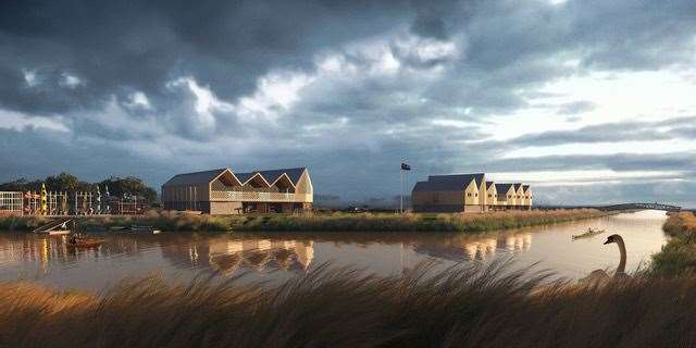 New images of how the Sheppey Sea Cadets building next to the canal at Barton's Point, Sheerness, will look from the opposite bank. Image: AsymmetricA