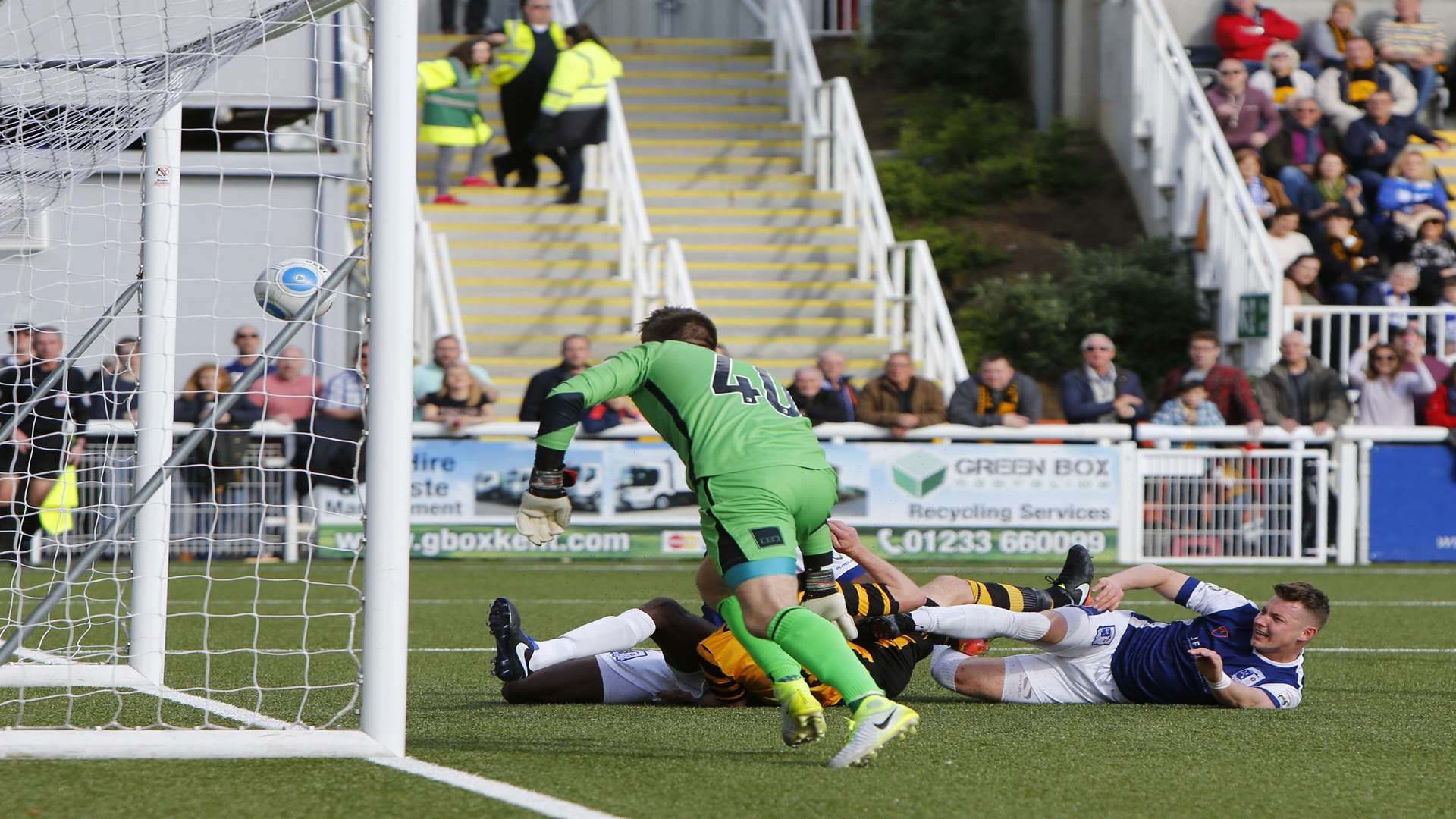 Stuart Lewis forces the ball home against Barrow... Picture: Andy Jones