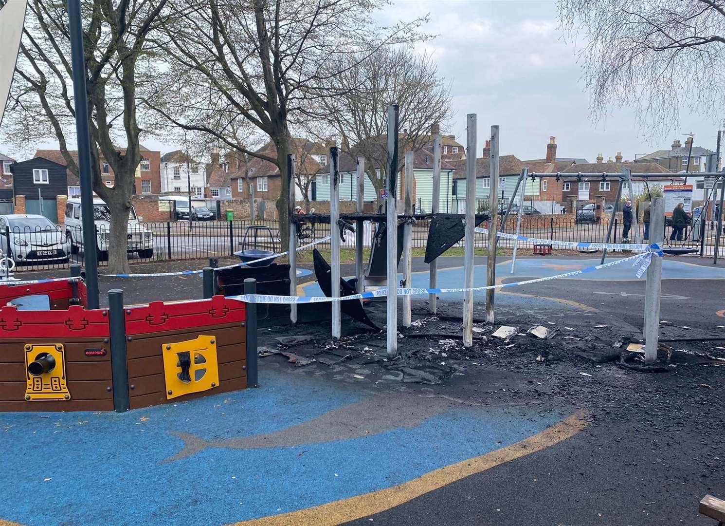 A piece of play equipment was razed to the ground in the early hours. Picture: Faversham Pools
